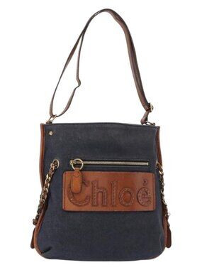 Authentic Chloe Shoulder Bag Denim Blue Gold